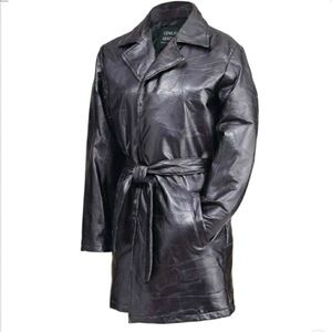 GIOVANNI NAVARRE LEATHER COMPANY NWT Trench Coat Italian Stone Patchwork Matrix